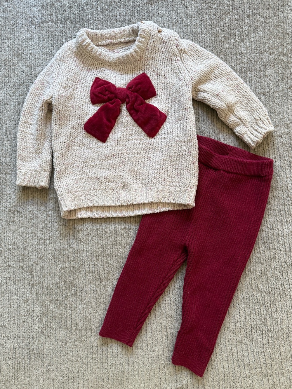 George Baby Girls Bow Sweater Leggings Set 9-12 Months Holiday Burgundy